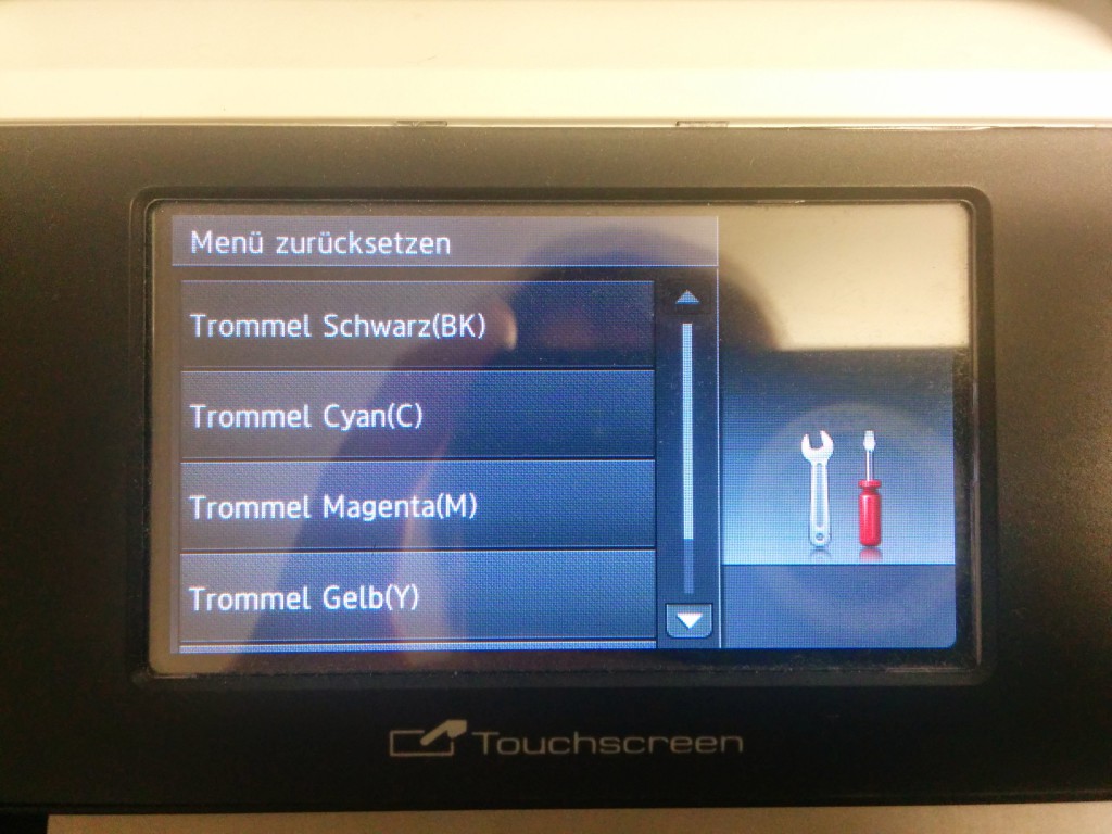 Anleitung zum zurücksetzen der Trommel und Transfereinheit