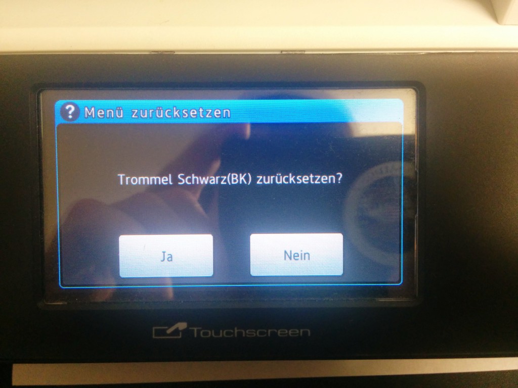 Anleitung zum zurücksetzen der Trommel und Transfereinheit