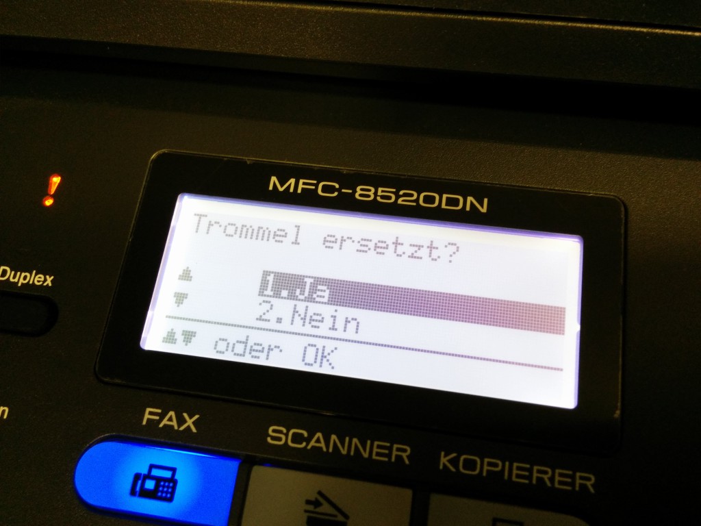 Brother MFC-8520DN Spezialmenü zum Resetten des Toners